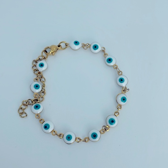 Evil Eye Stainless Steel 18k Gold Plated Adjustable Length Bracelet - Picture 5 of 11